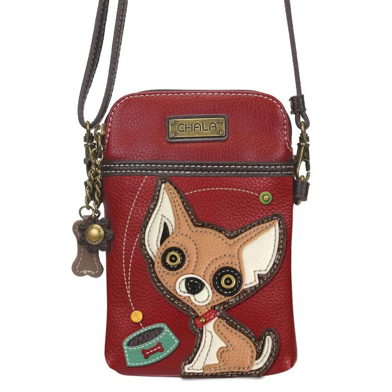 CHALA Dog Collection Cell Phone Crossbody Purse-Women PU Leather/Canvas Multicolor Handbag with Adjustable Strap - Chihuahua - burgundy - Image 2